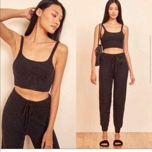 Reformation Monte Two Piece Set Fuzzy Knit Tank Top Shirt Pants Joggers NEW XL